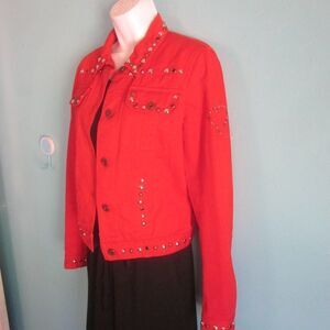 Moschino Cheap & Chic Womens Size 8 Red Embellished Jacket Cotton Stretch
